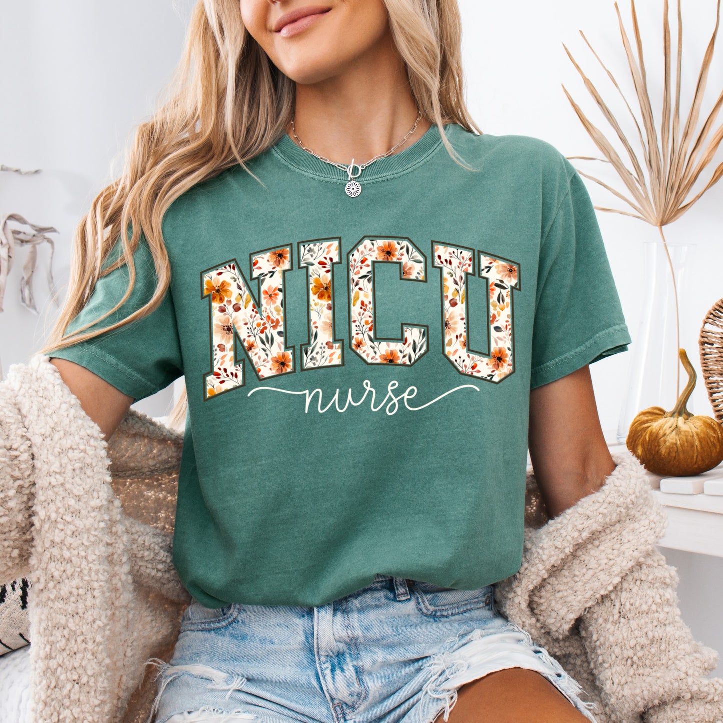 Fall Floral NICU Nurse Shirt