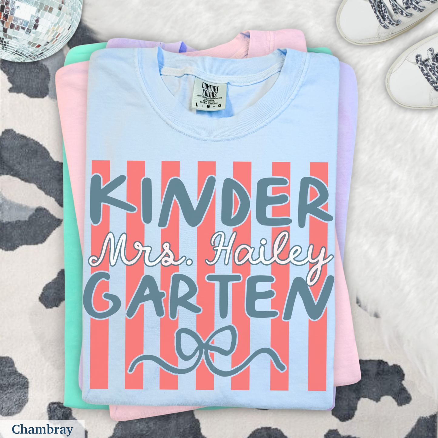 Custom Stripes Kindergarten Teacher Shirt