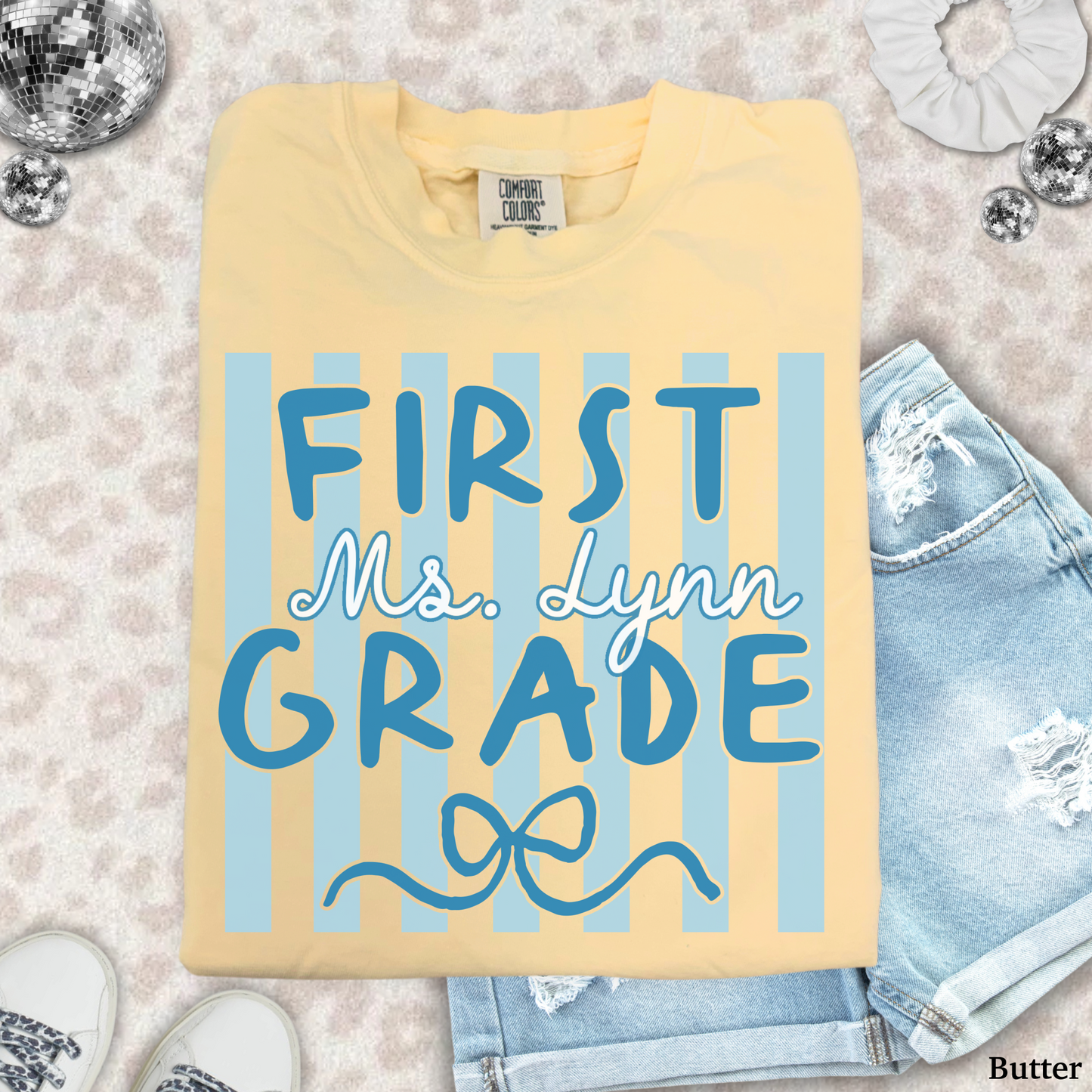 Custom Stripes First Grade Teacher Shirt