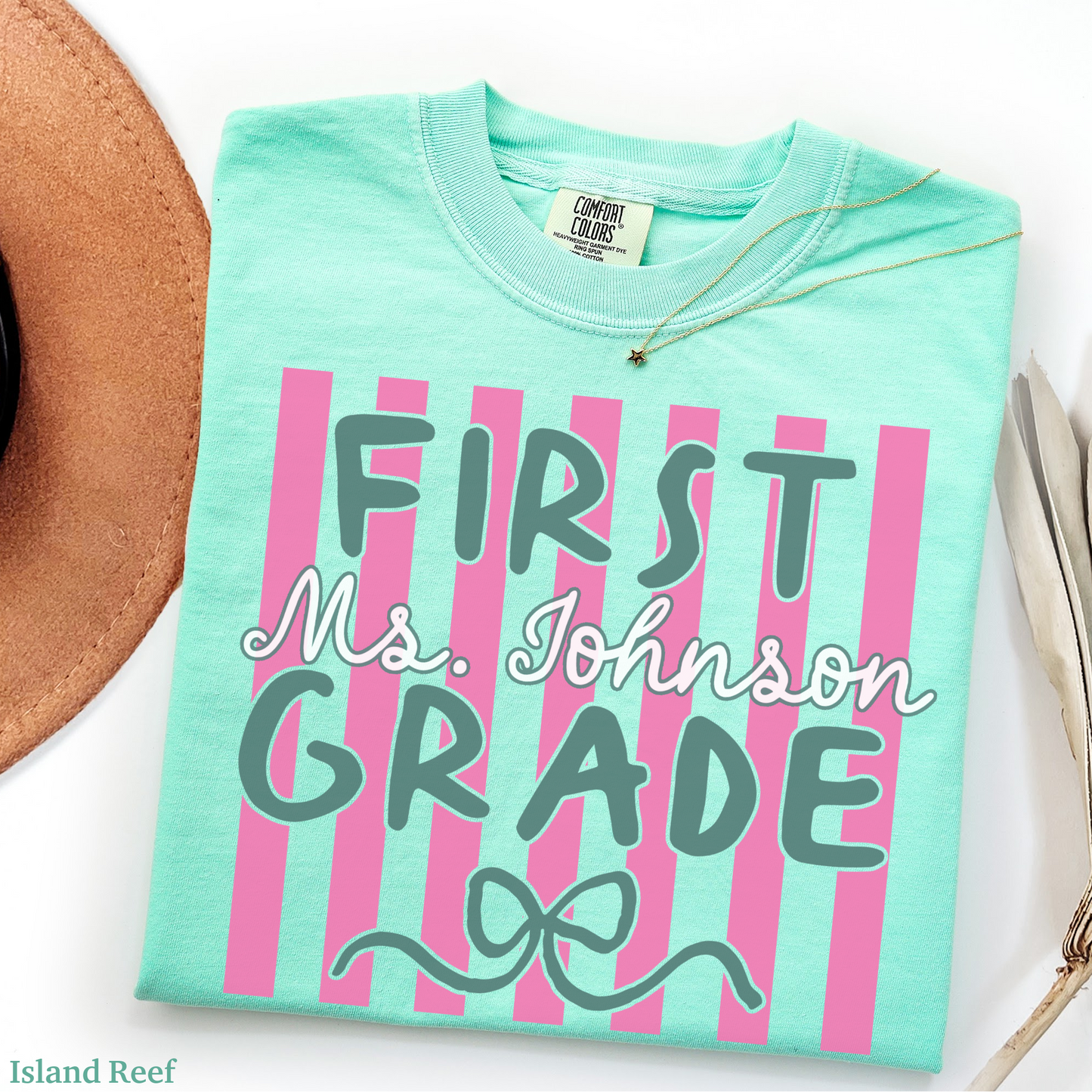 Custom Stripes First Grade Teacher Shirt