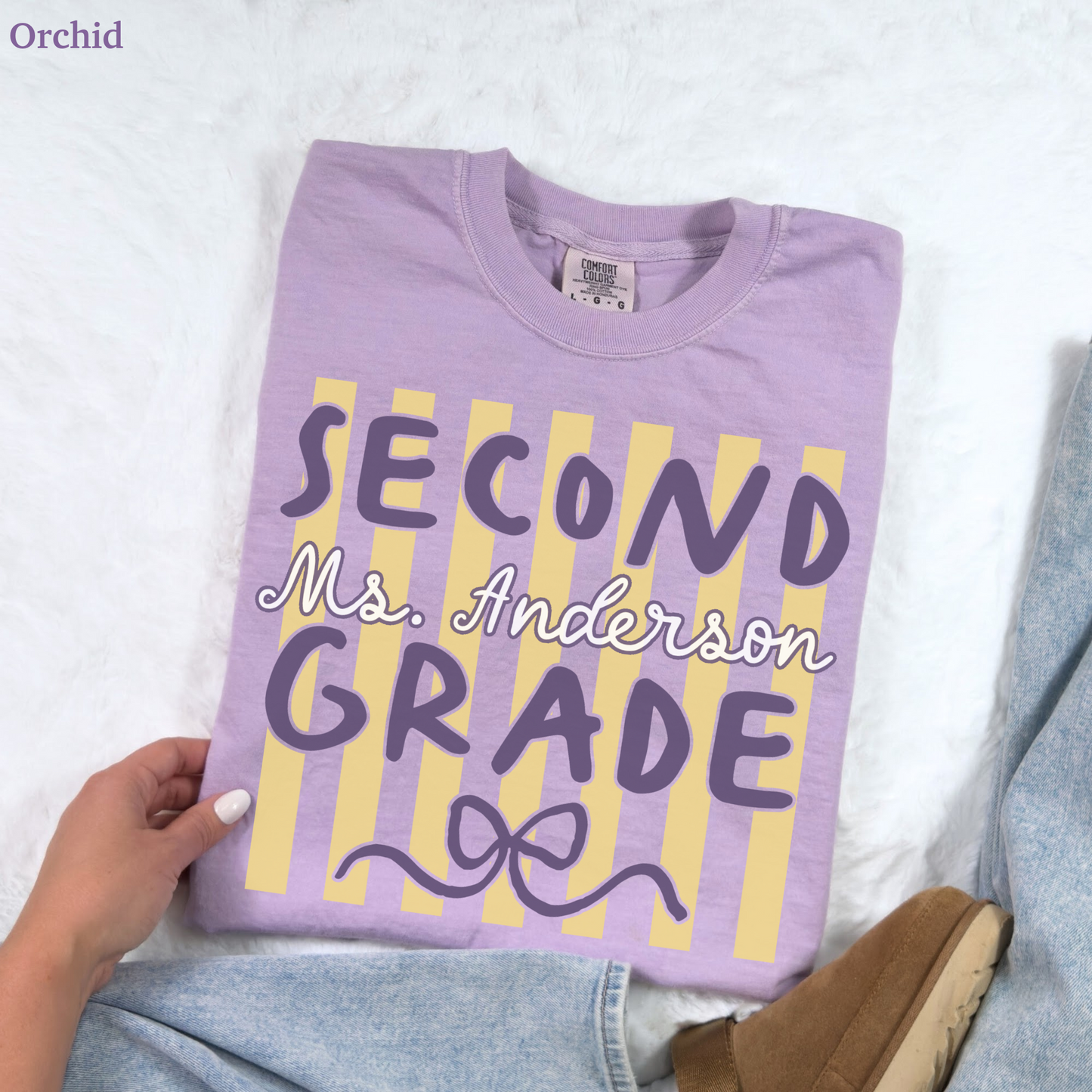 Custom Stripes Second Grade Teacher Shirt