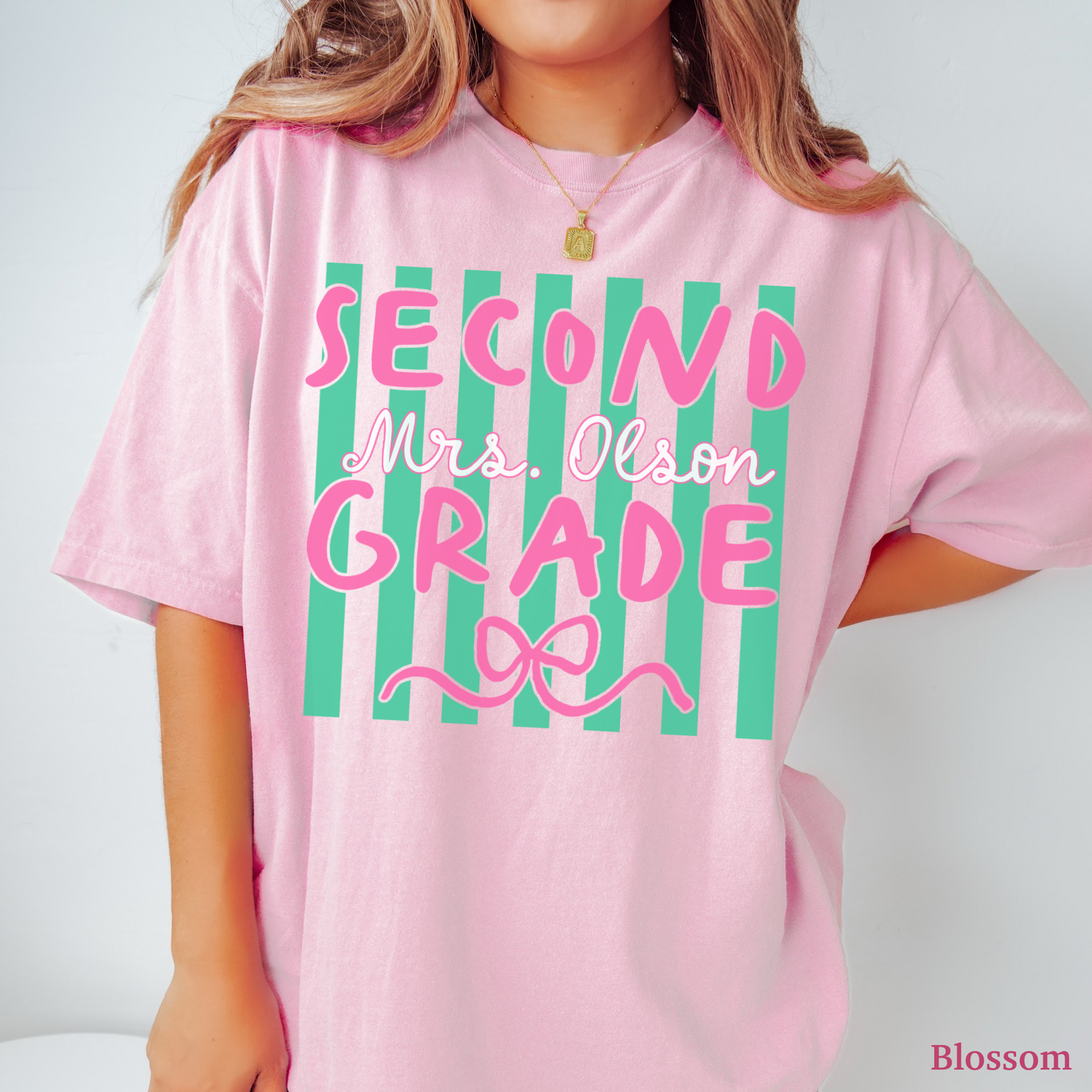Custom Stripes Second Grade Teacher Shirt
