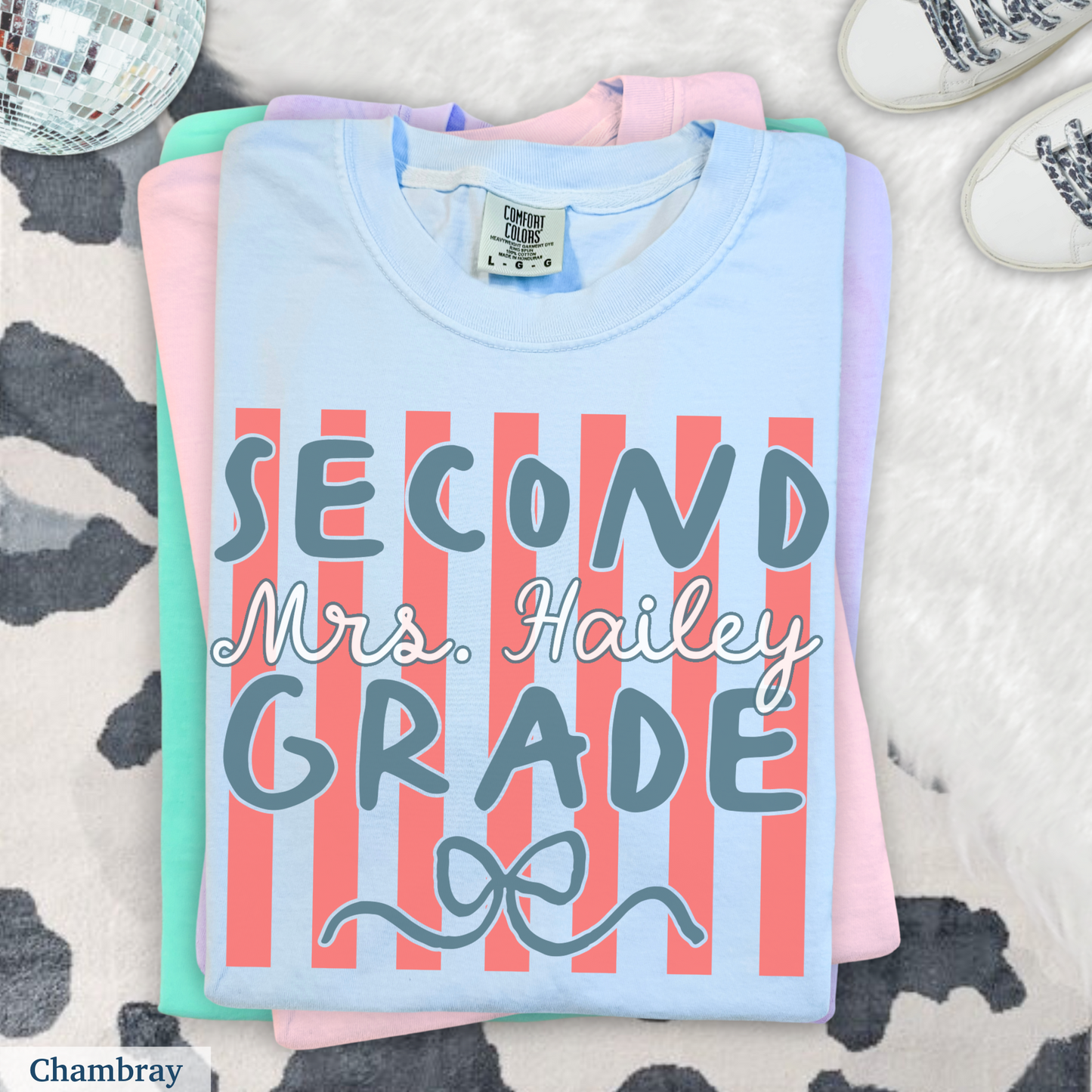Custom Stripes Second Grade Teacher Shirt