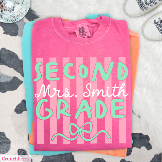 Custom Stripes Second Grade Teacher Shirt