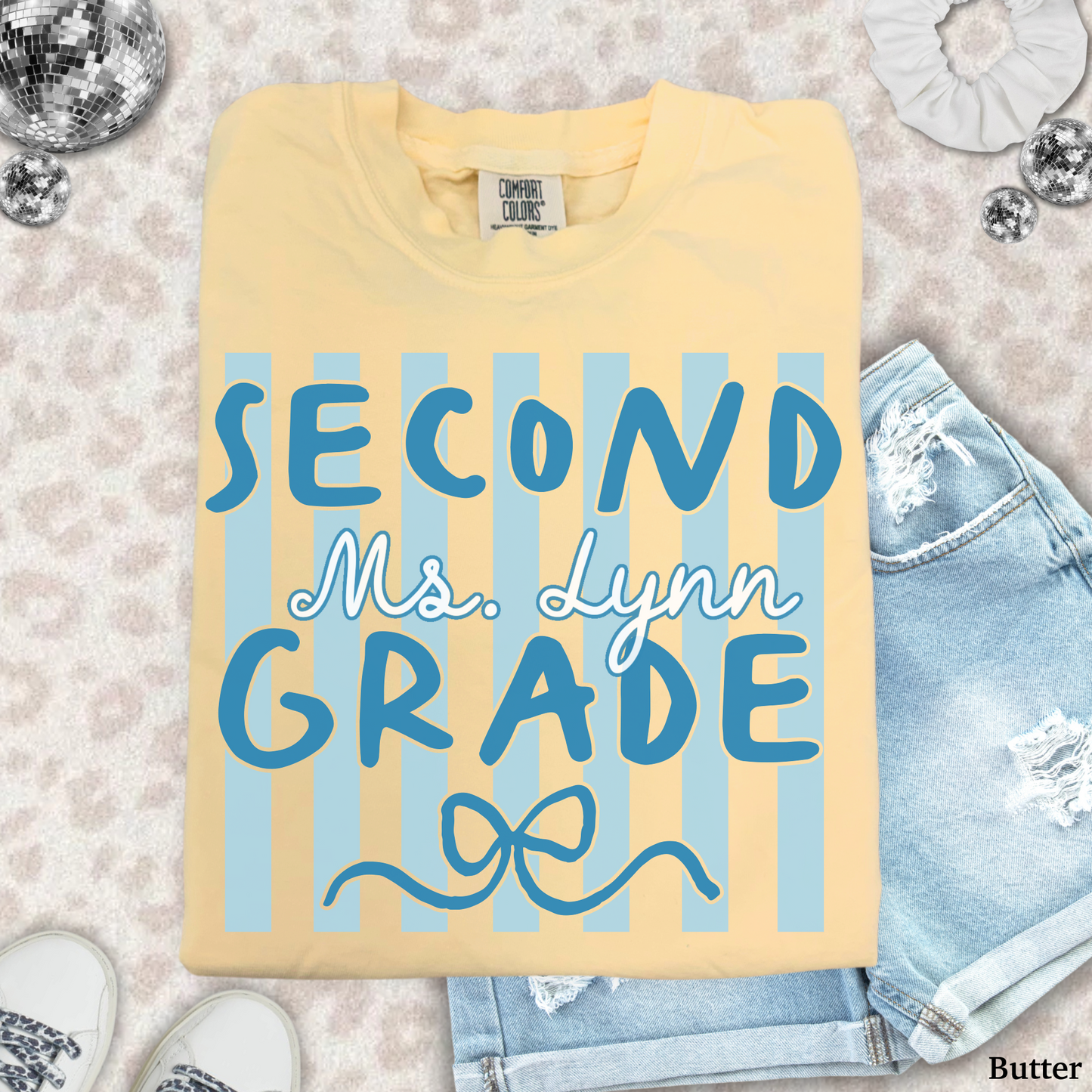 Custom Stripes Second Grade Teacher Shirt