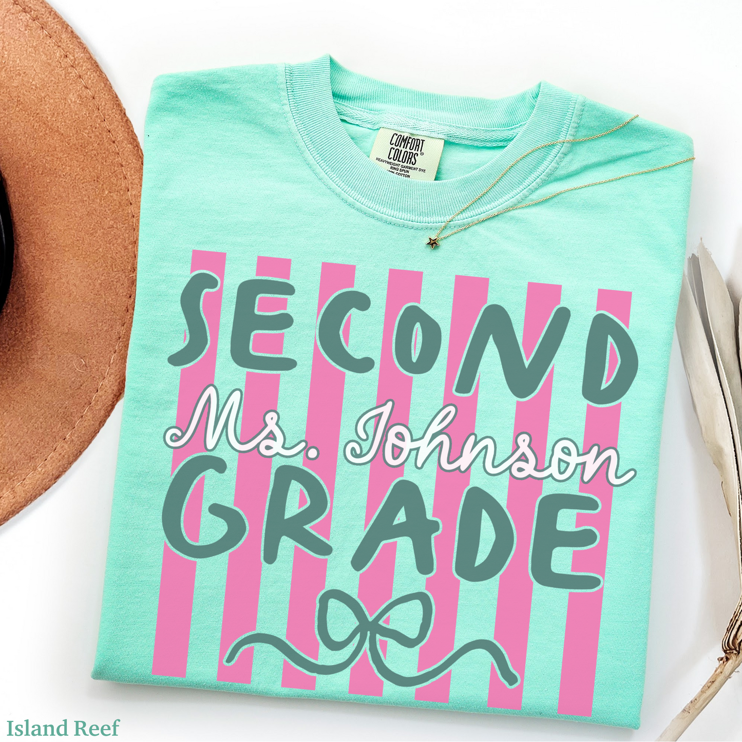 Custom Stripes Second Grade Teacher Shirt