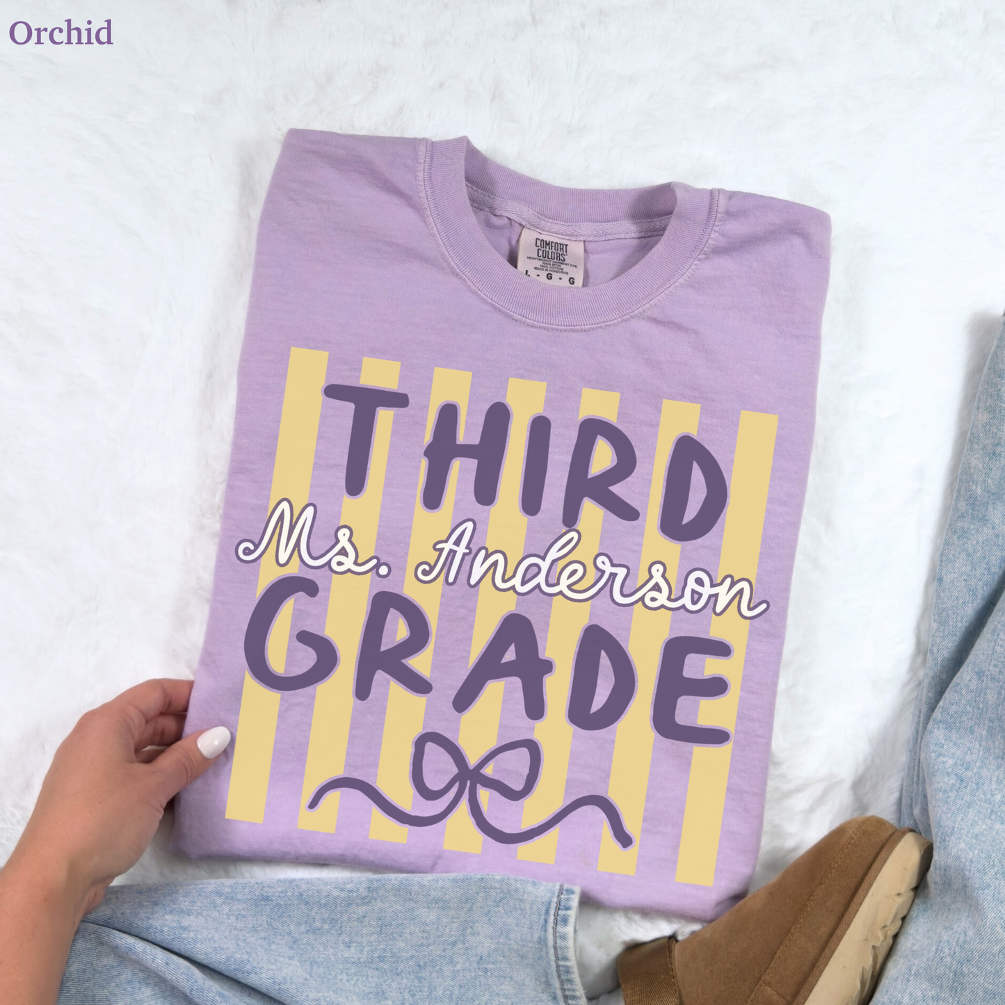 Custom Stripes Third Grade Teacher Shirt