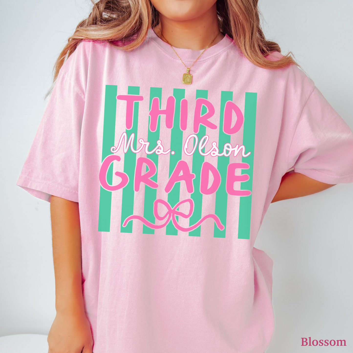 Custom Stripes Third Grade Teacher Shirt