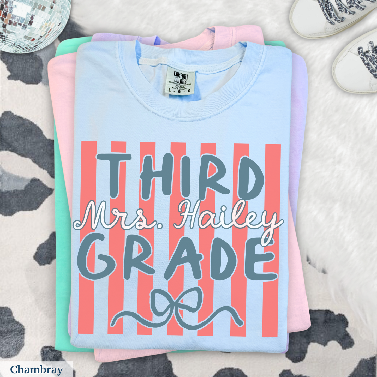 Custom Stripes Third Grade Teacher Shirt