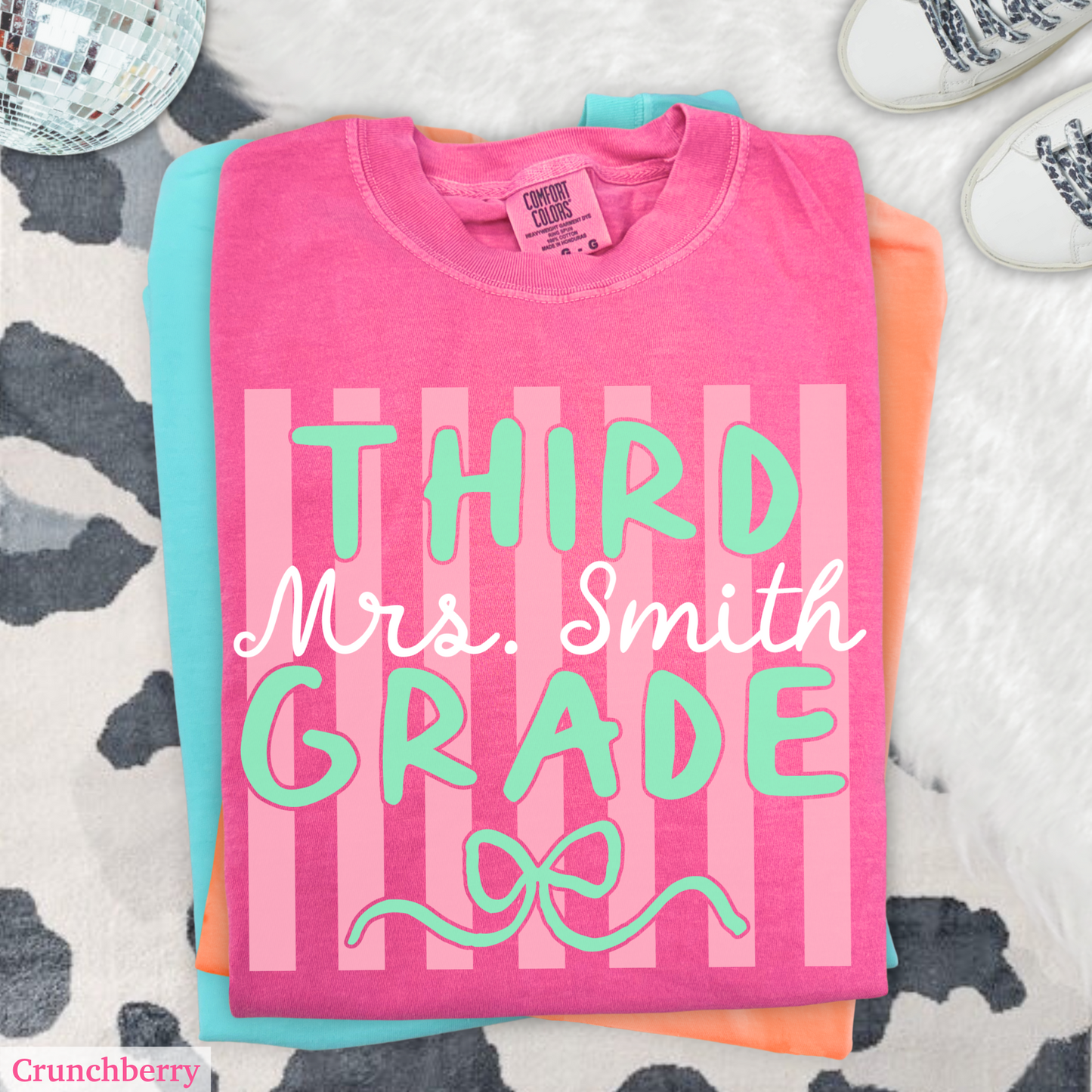 Custom Stripes Third Grade Teacher Shirt
