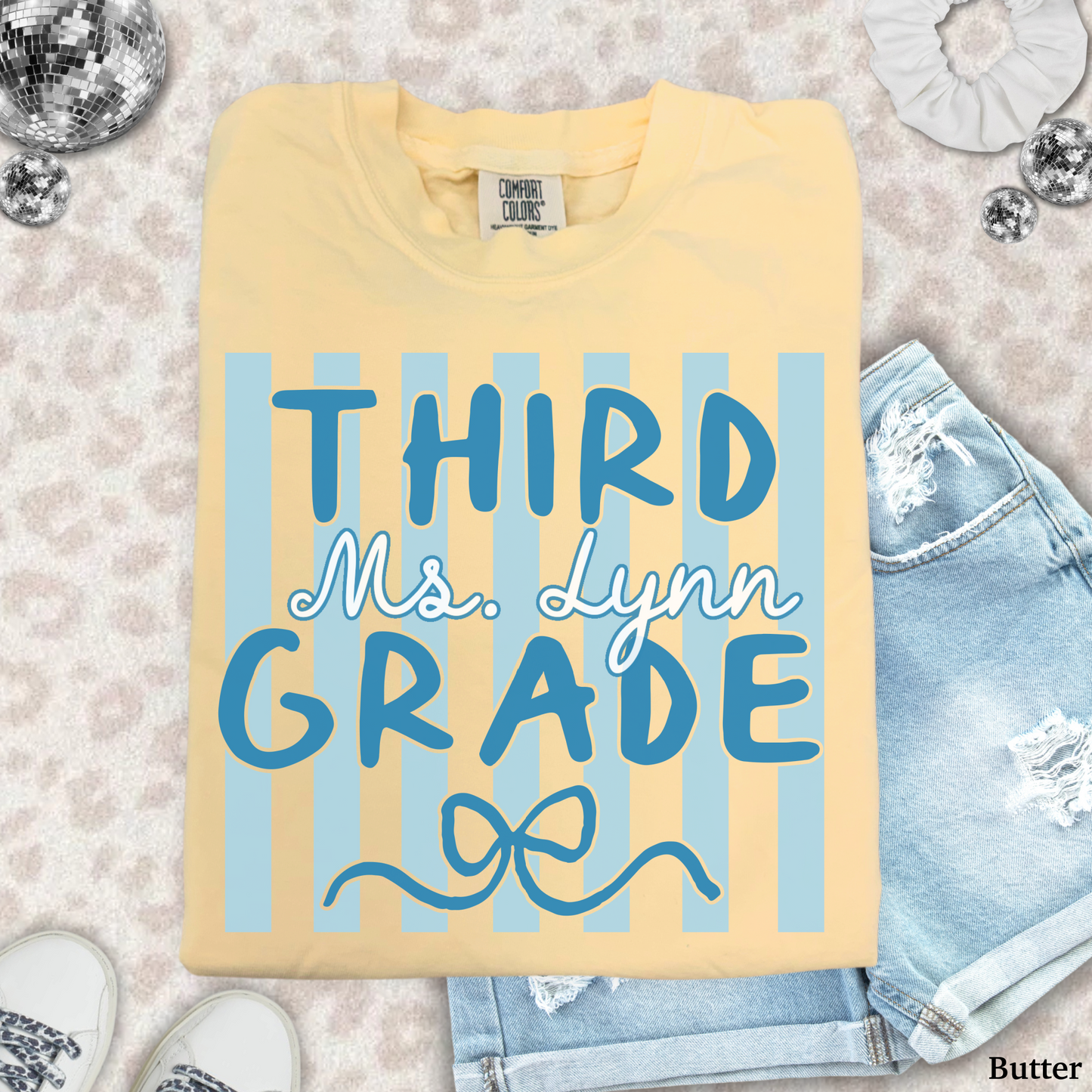 Custom Stripes Third Grade Teacher Shirt
