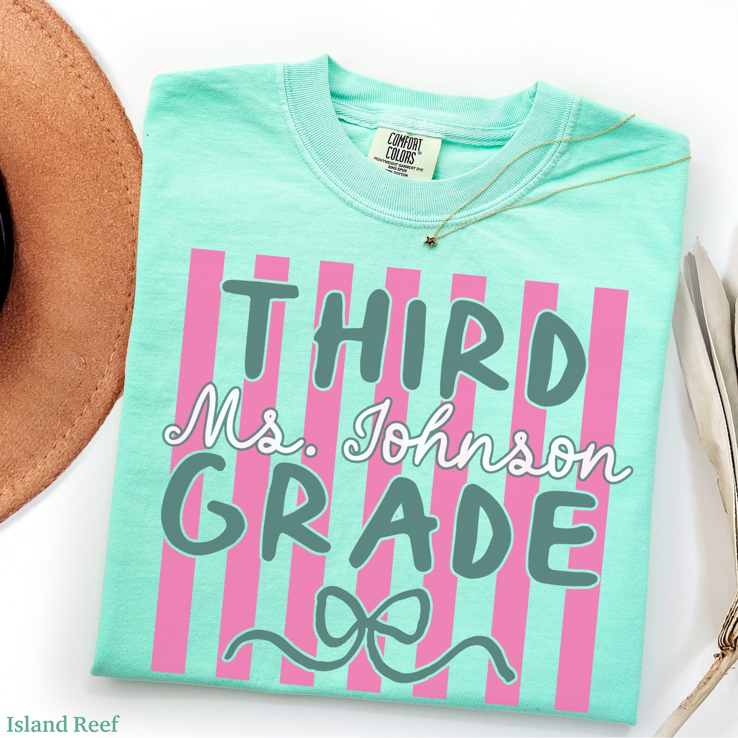 Custom Stripes Third Grade Teacher Shirt