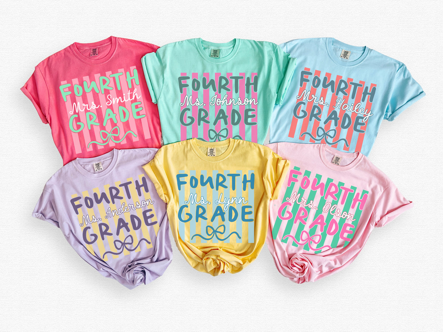 Custom Stripes Fourth Grade Teacher Shirt
