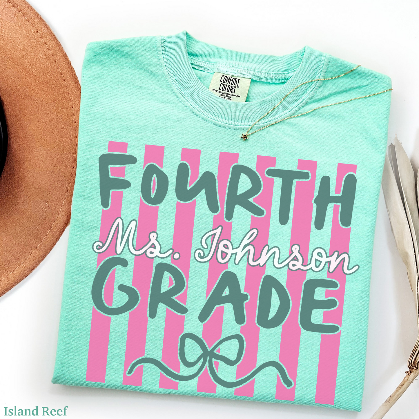 Custom Stripes Fourth Grade Teacher Shirt
