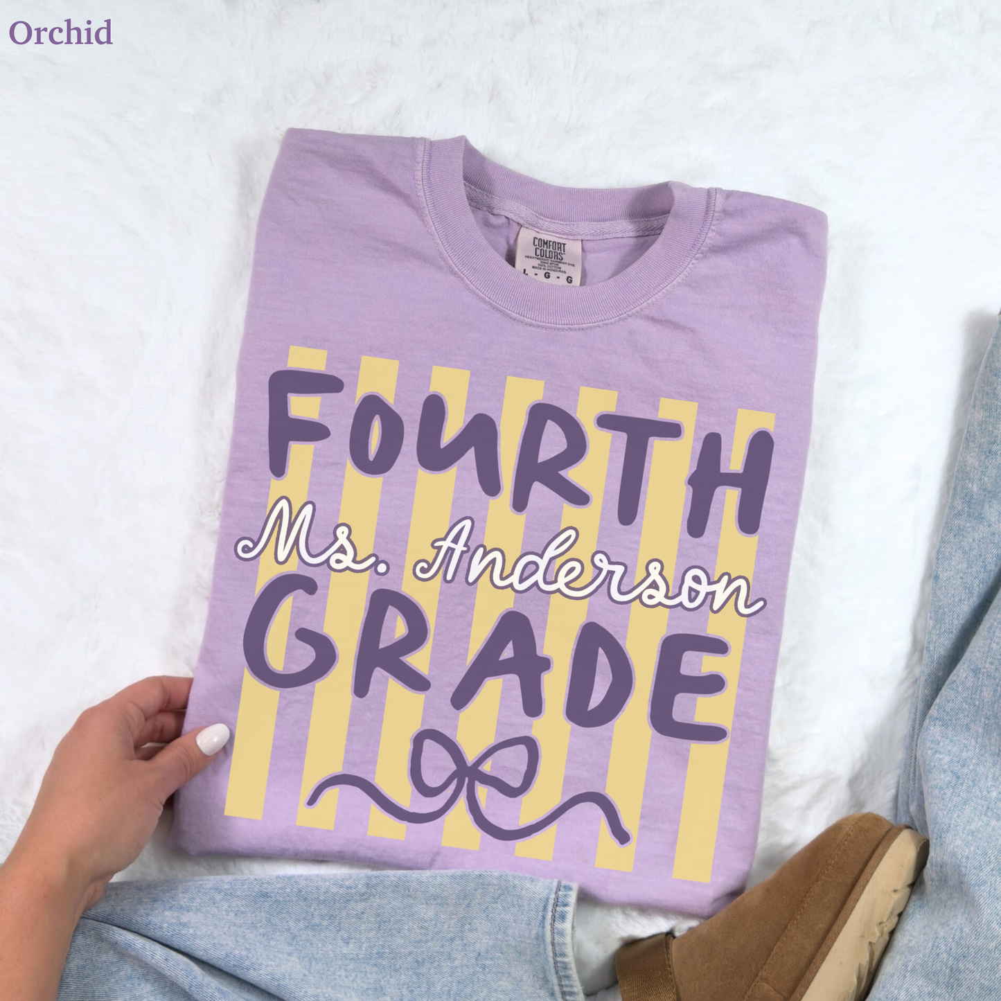 Custom Stripes Fourth Grade Teacher Shirt