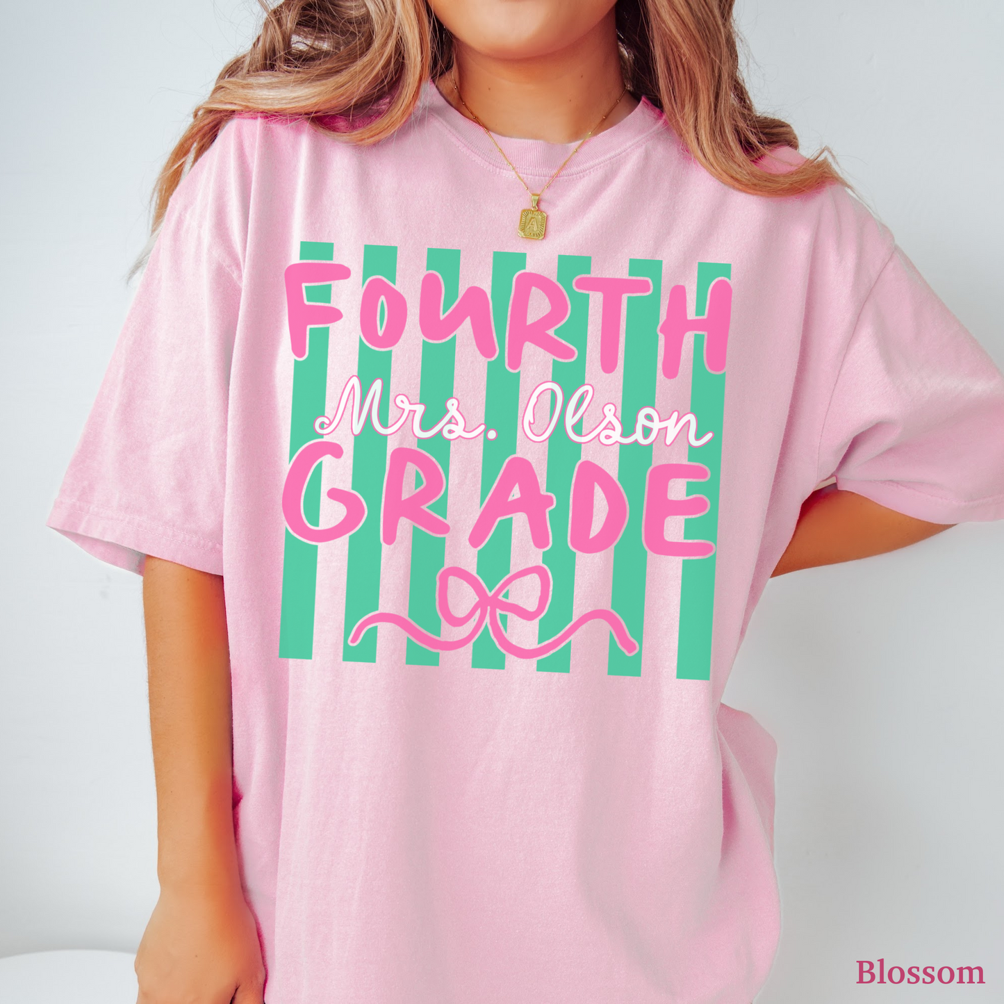 Custom Stripes Fourth Grade Teacher Shirt