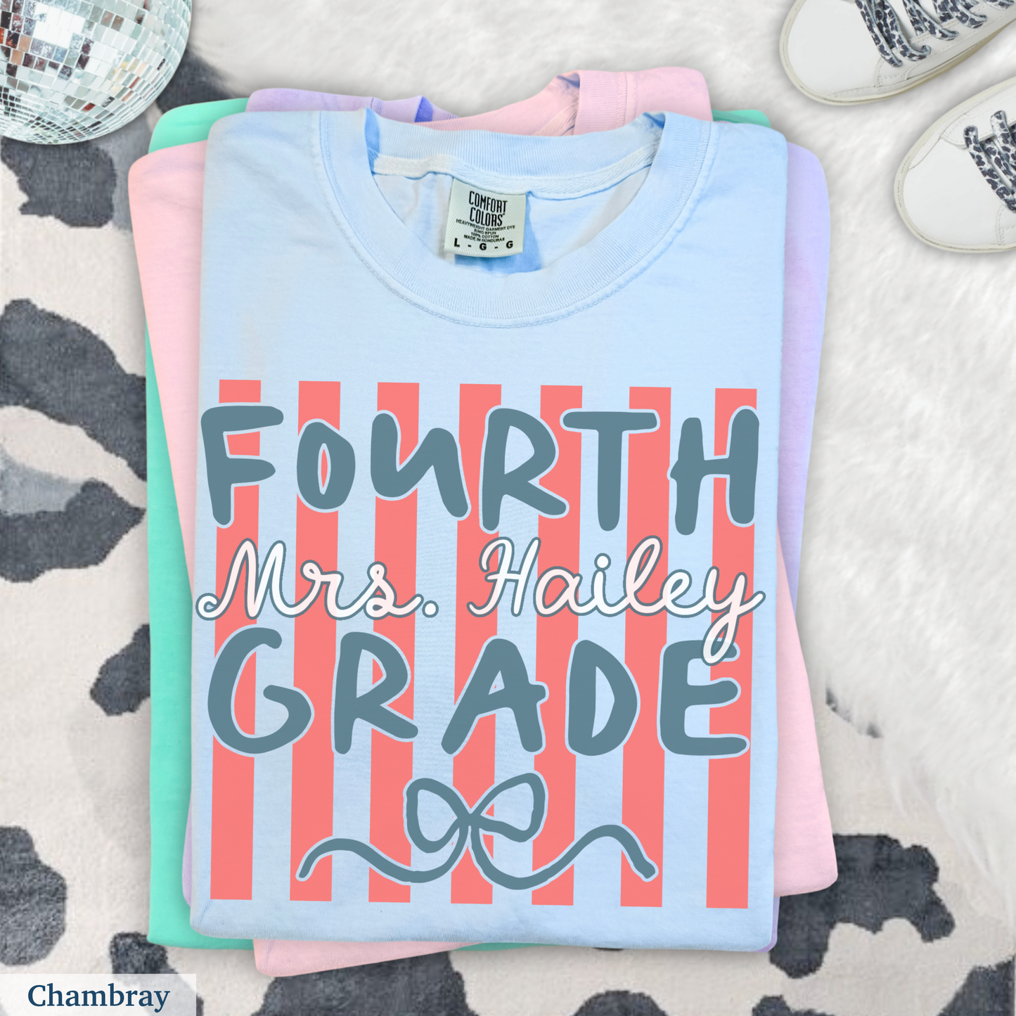 Custom Stripes Fourth Grade Teacher Shirt