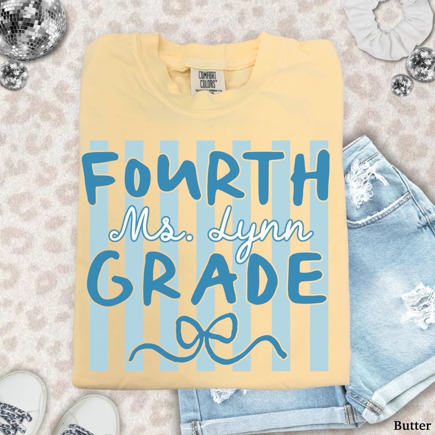 Custom Stripes Fourth Grade Teacher Shirt