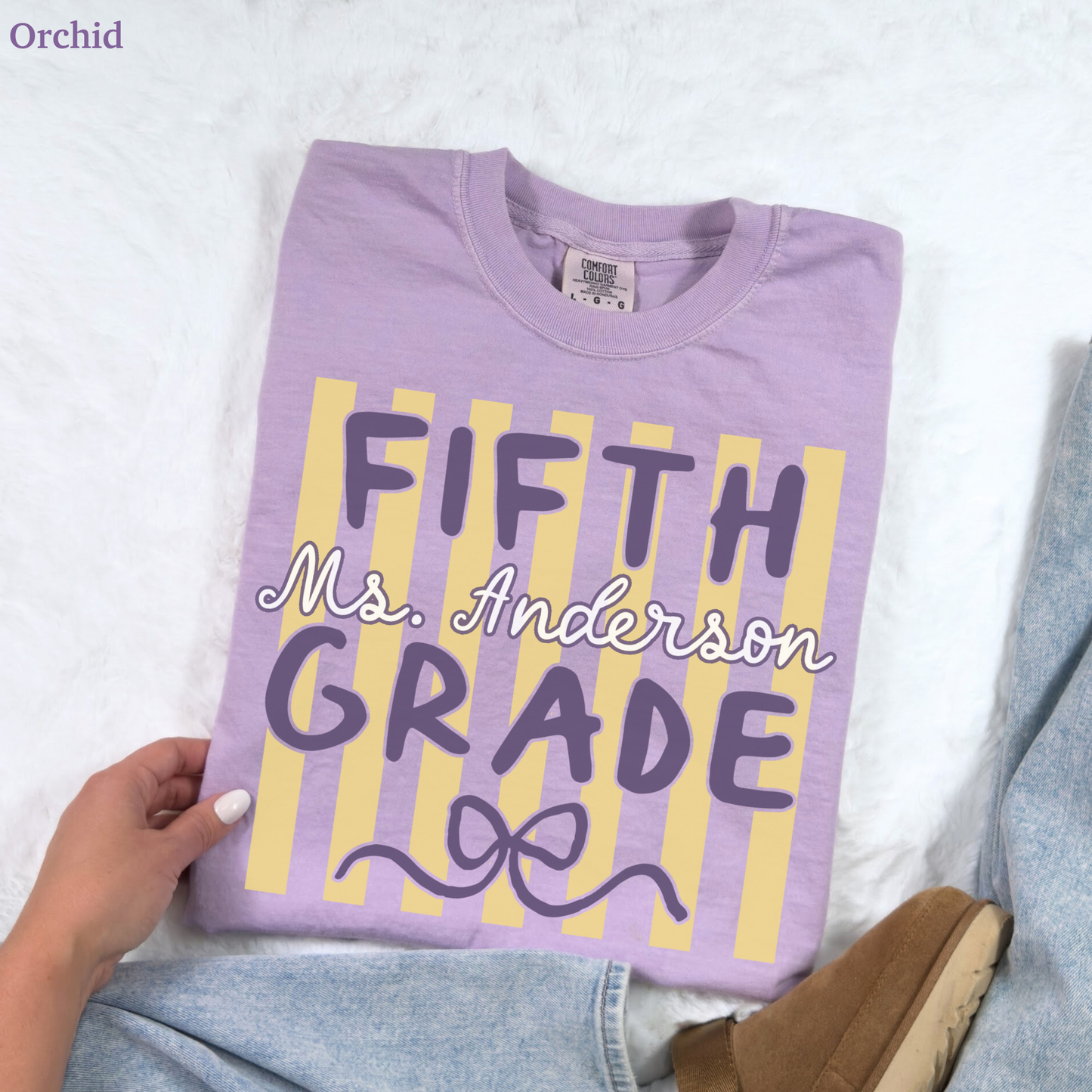 Custom Stripes Fifth Grade Teacher Shirt