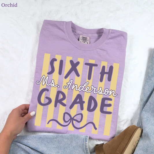 Custom Stripes Sixth Grade Teacher Shirt