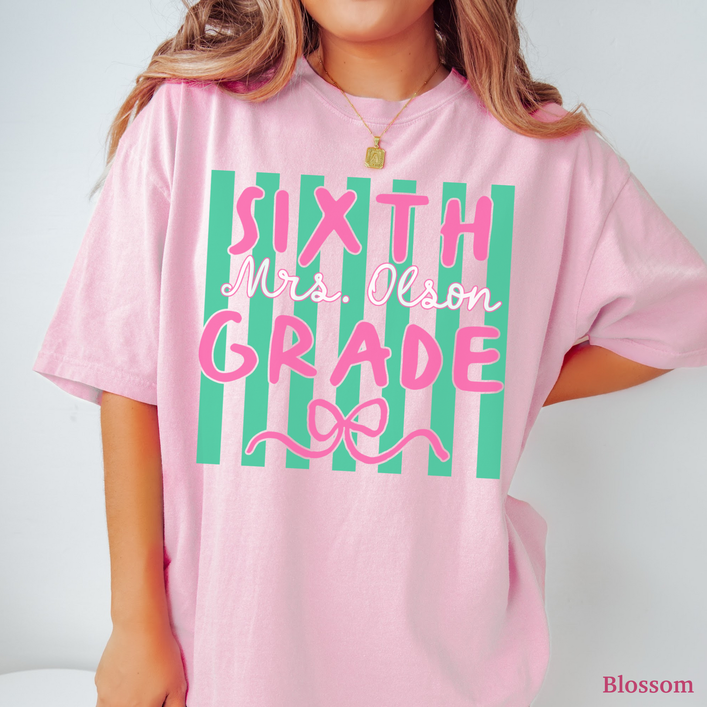 Custom Stripes Sixth Grade Teacher Shirt