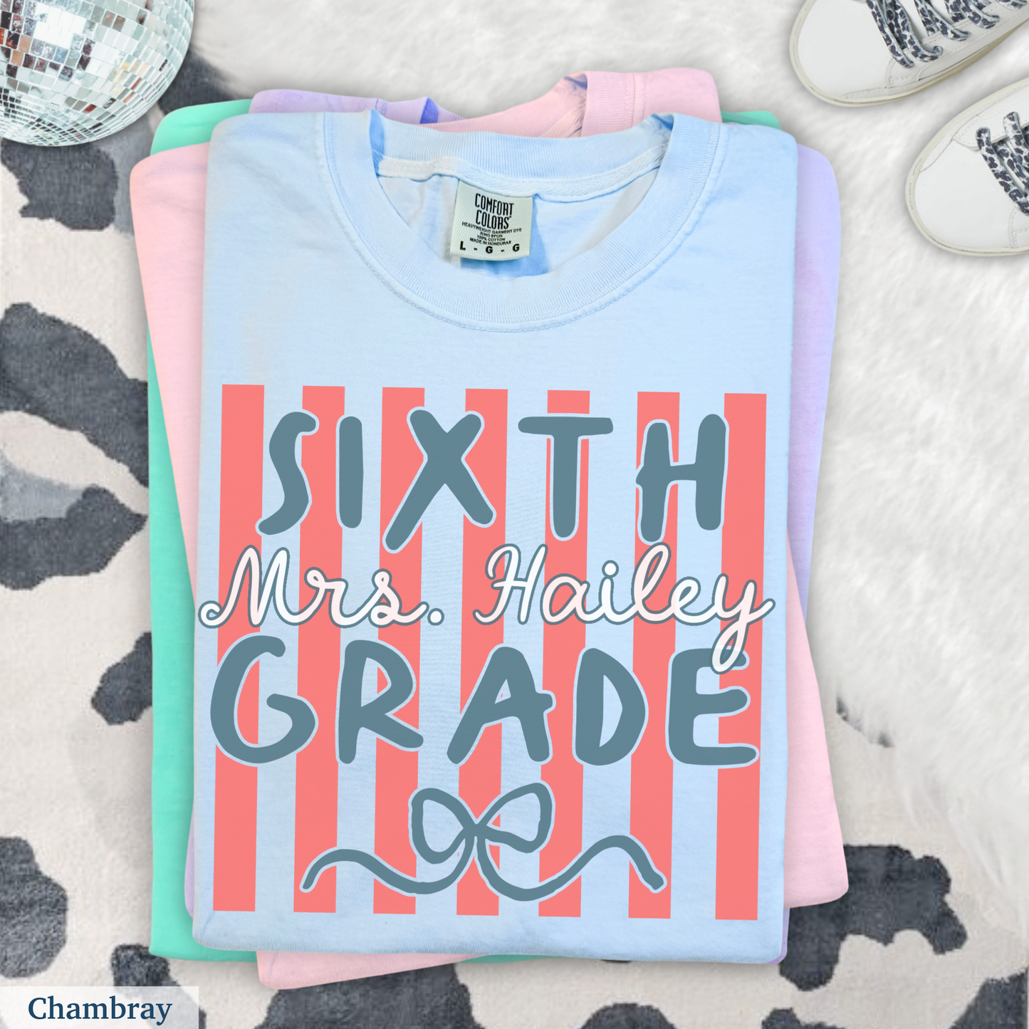Custom Stripes Sixth Grade Teacher Shirt