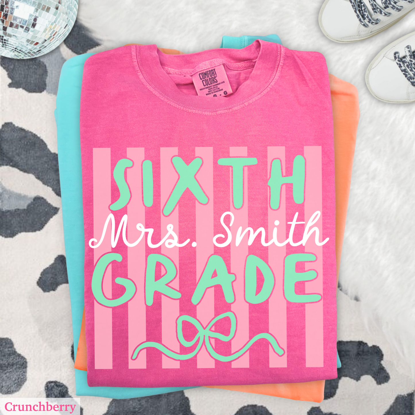 Custom Stripes Sixth Grade Teacher Shirt