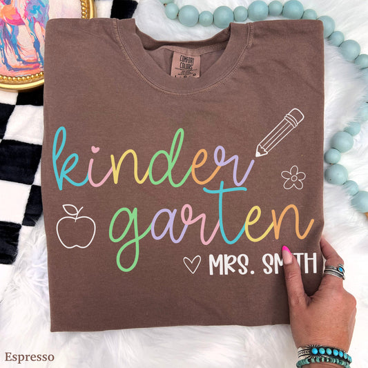 Pastel Pop Custom Kindergarten Teacher Shirt