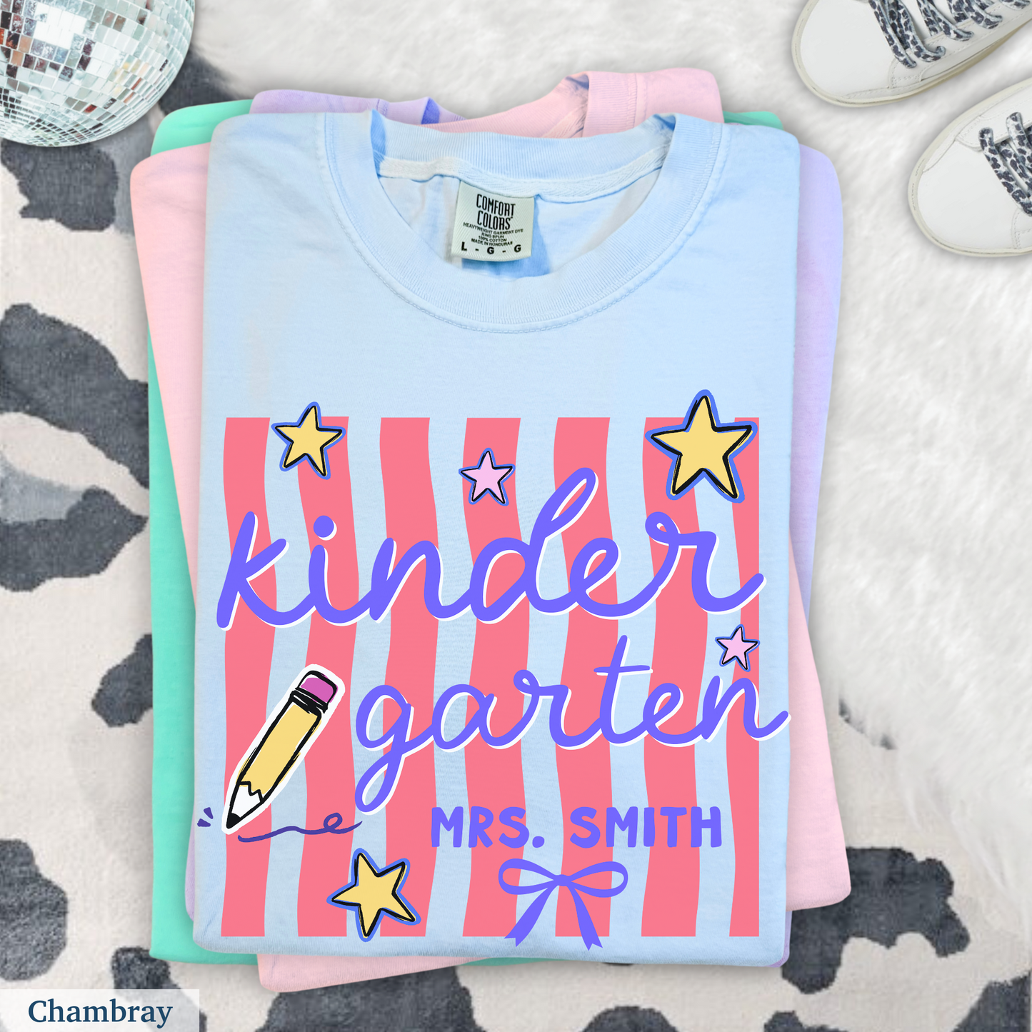 Wavy Stripes Custom Kindergarten Teacher Shirt