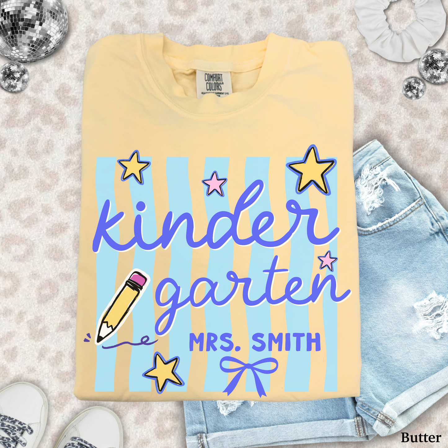 Wavy Stripes Custom Kindergarten Teacher Shirt