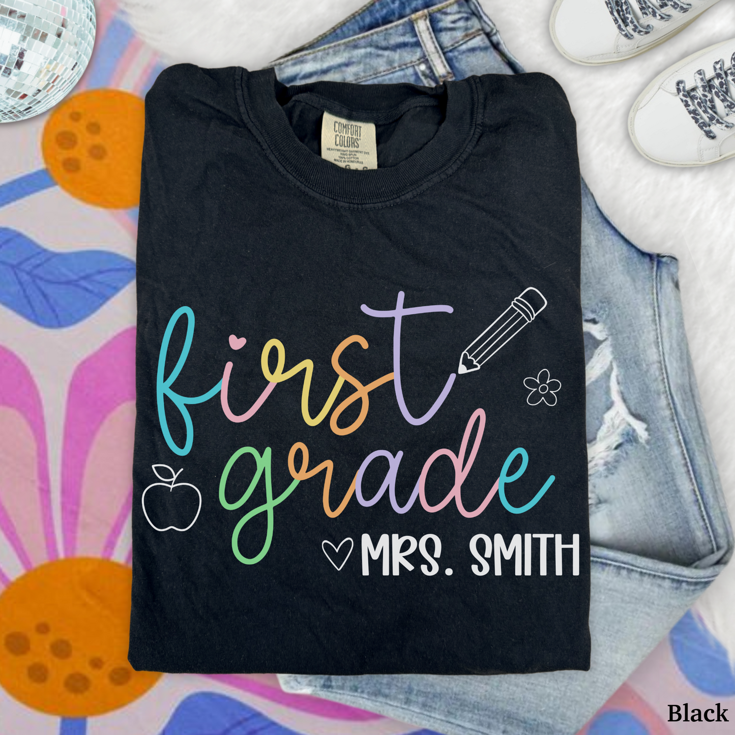 Pastel Pop Custom First Grade Teacher Shirt