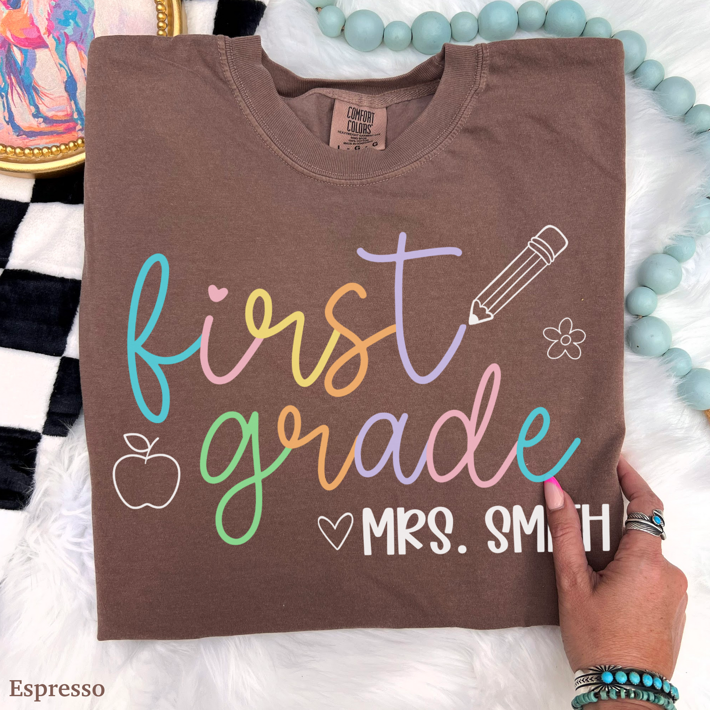 Pastel Pop Custom First Grade Teacher Shirt