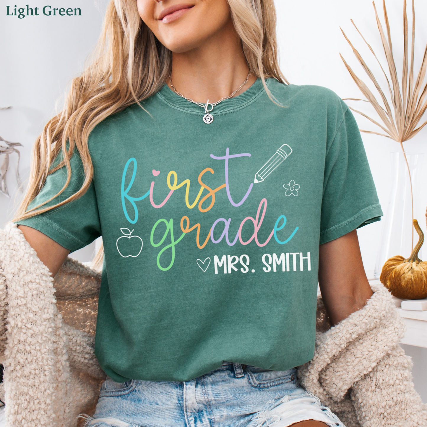 Pastel Pop Custom First Grade Teacher Shirt