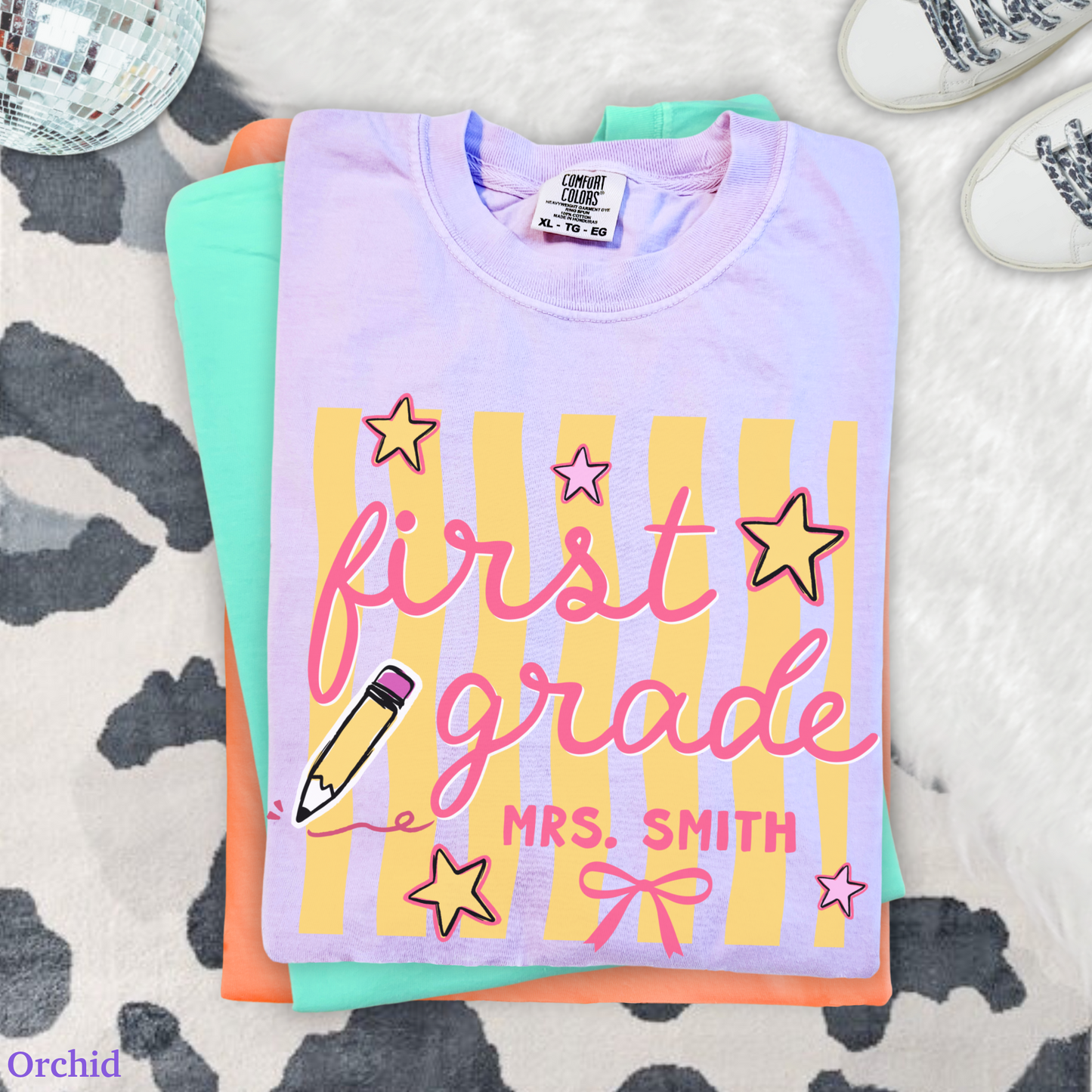 Wavy Stripes Custom First Grade Teacher Shirt