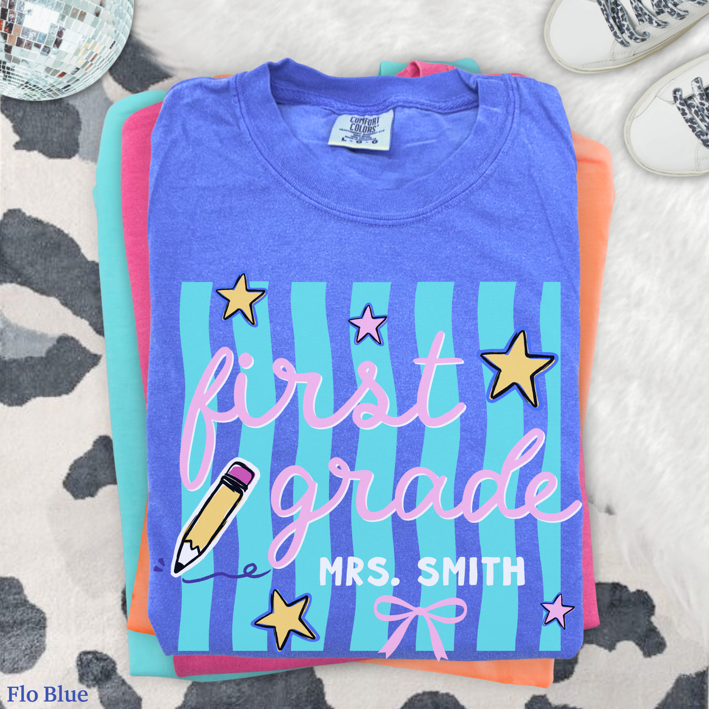 Wavy Stripes Custom First Grade Teacher Shirt