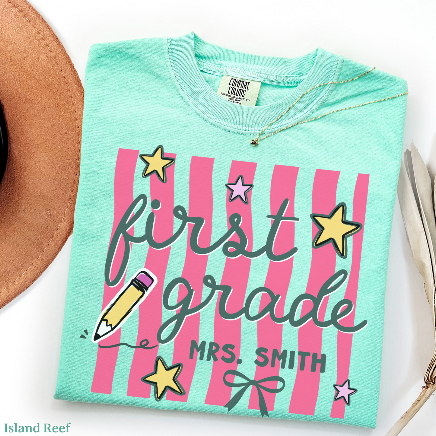 Wavy Stripes Custom First Grade Teacher Shirt