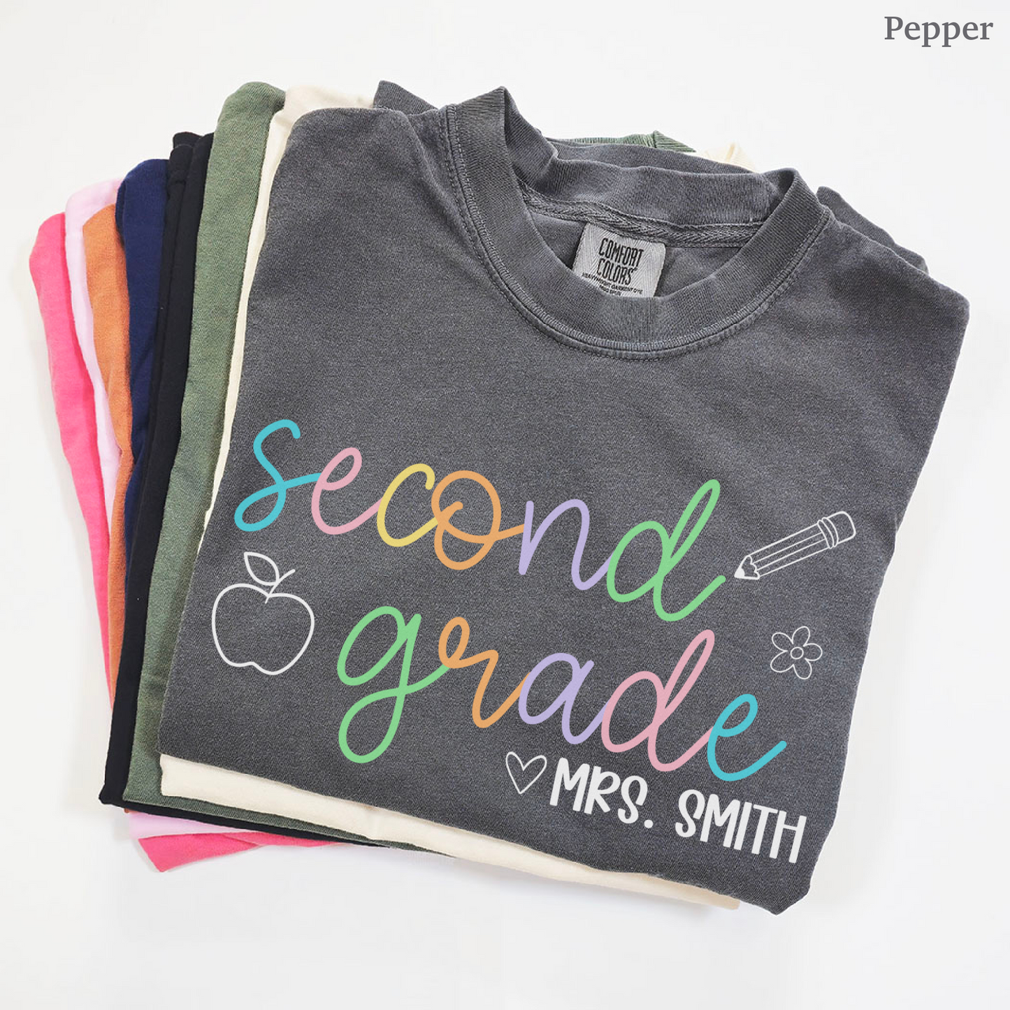 Pastel Pop Custom Second Grade Teacher Shirt