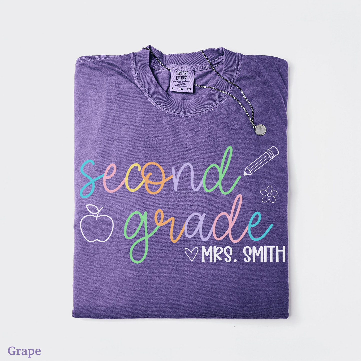 Pastel Pop Custom Second Grade Teacher Shirt