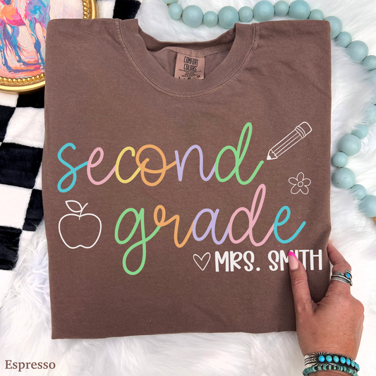 Pastel Pop Custom Second Grade Teacher Shirt