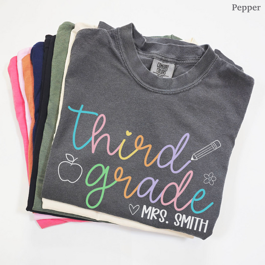 Pastel Pop Custom Third Grade Teacher Shirt