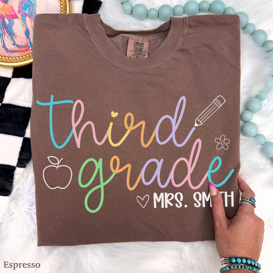 Pastel Pop Custom Third Grade Teacher Shirt