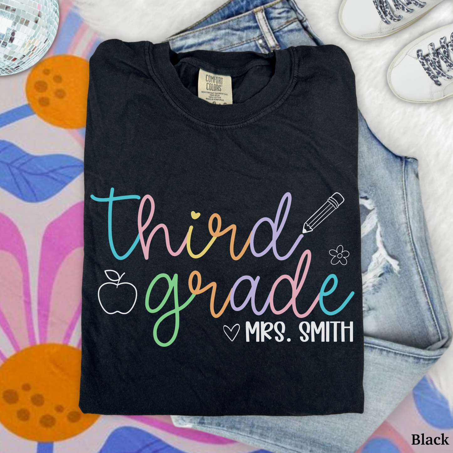 Pastel Pop Custom Third Grade Teacher Shirt