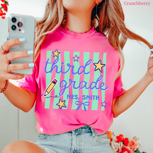 Wavy Stripes Custom Third Grade Teacher Shirt