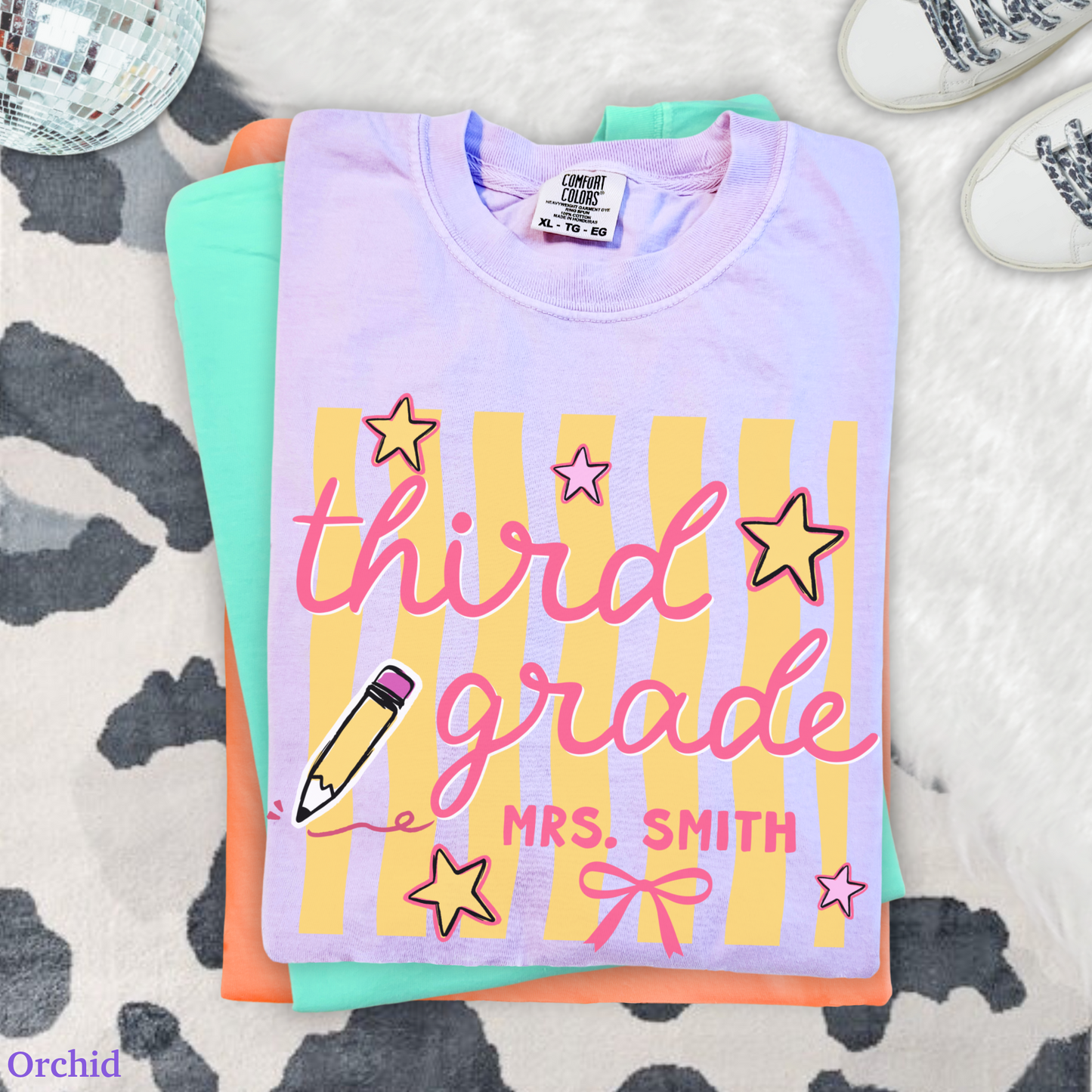 Wavy Stripes Custom Third Grade Teacher Shirt
