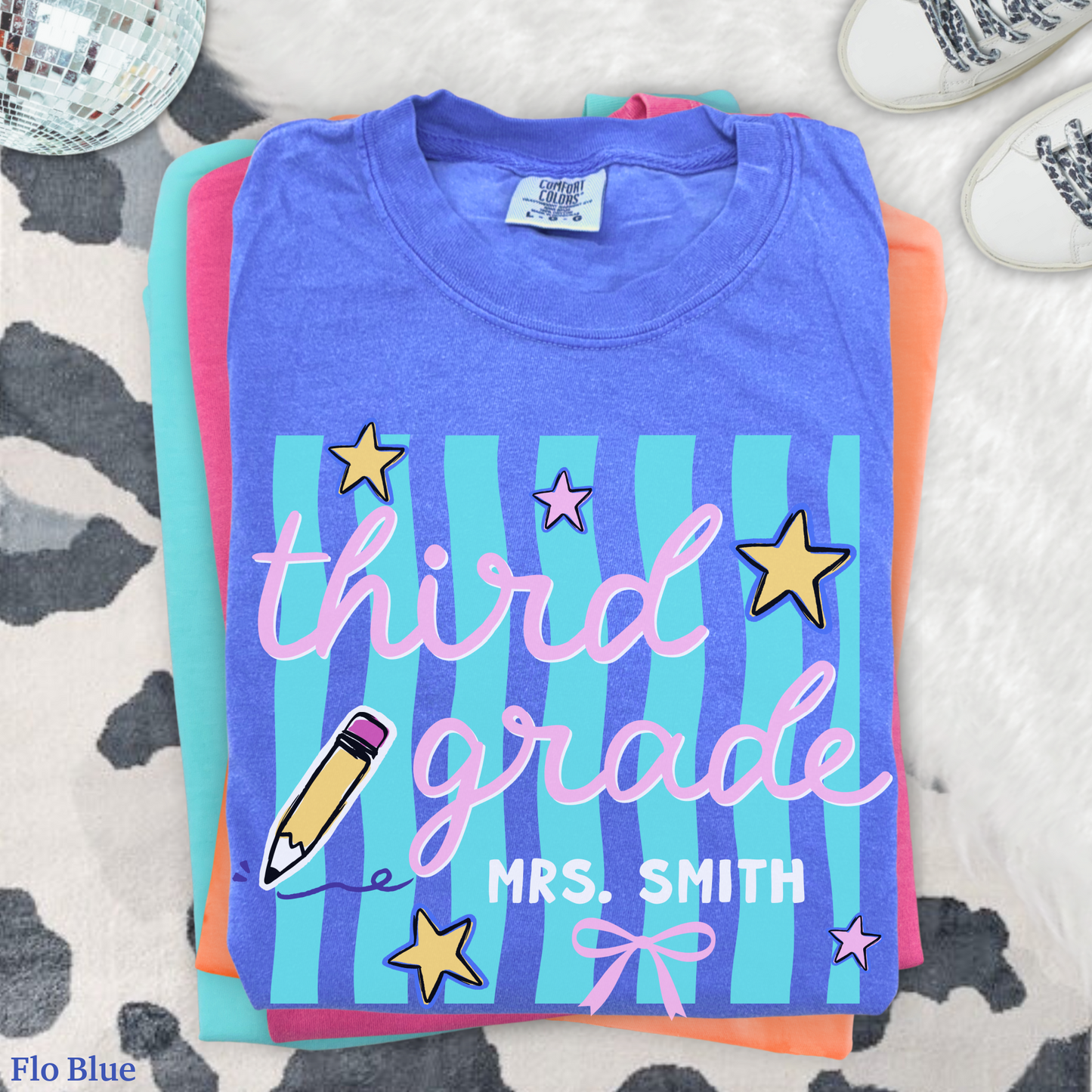 Wavy Stripes Custom Third Grade Teacher Shirt