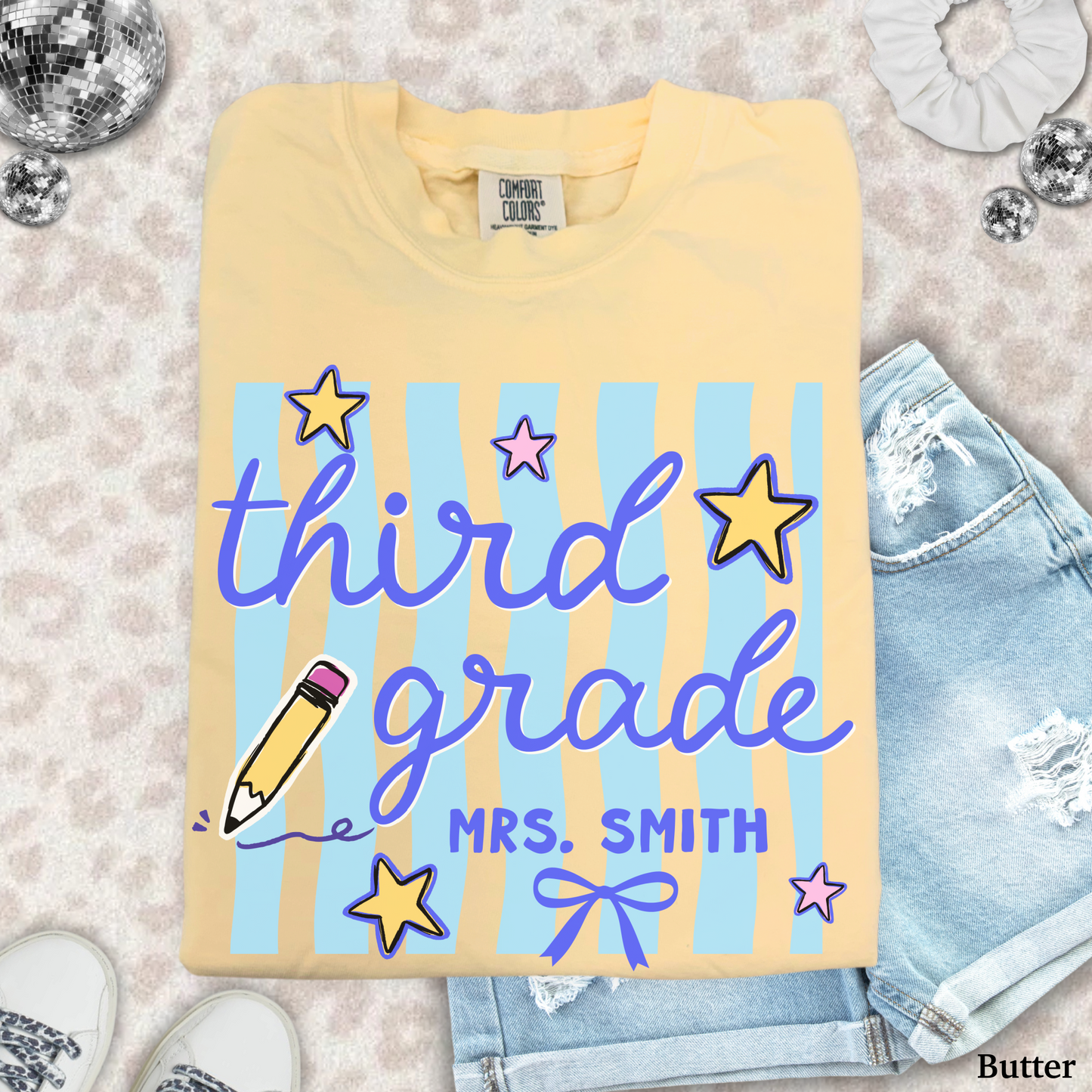 Wavy Stripes Custom Third Grade Teacher Shirt
