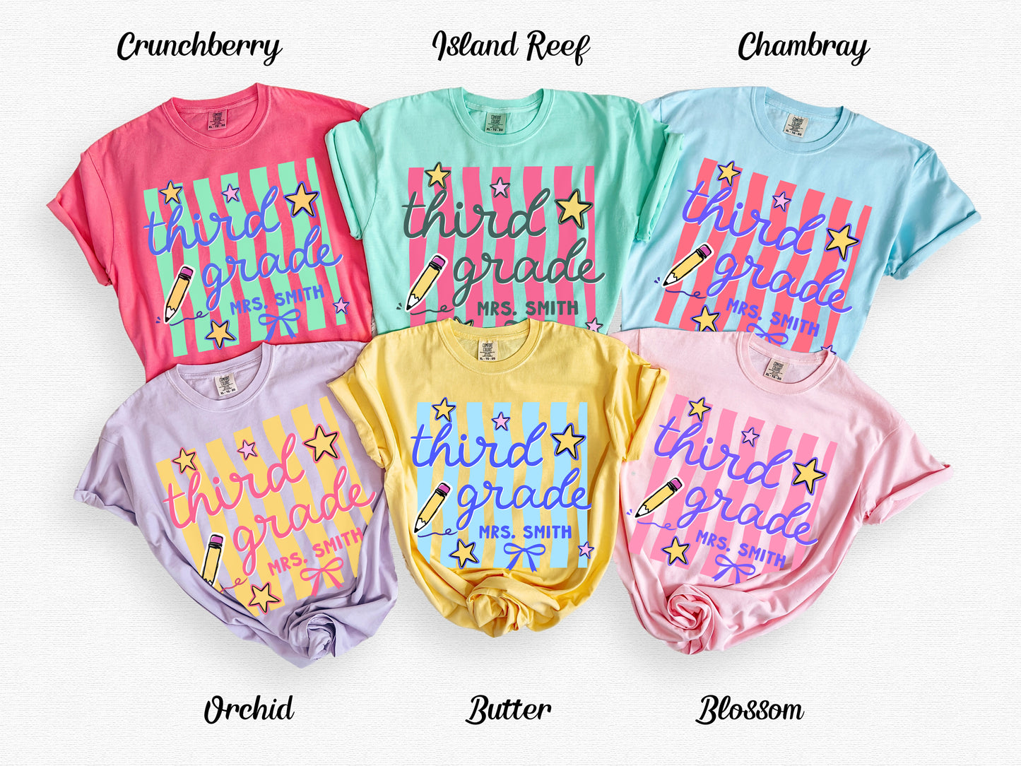 Wavy Stripes Custom Third Grade Teacher Shirt
