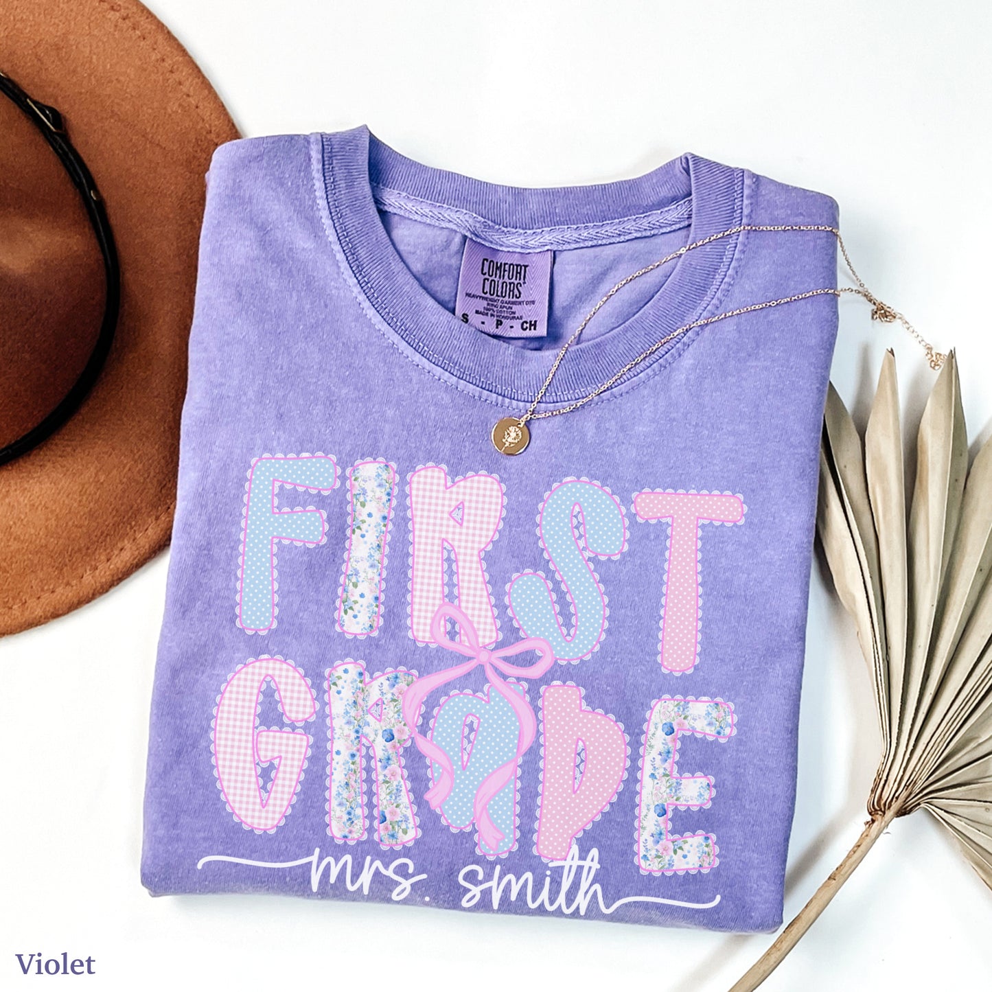 Custom Coquette First Grade Teacher Shirt