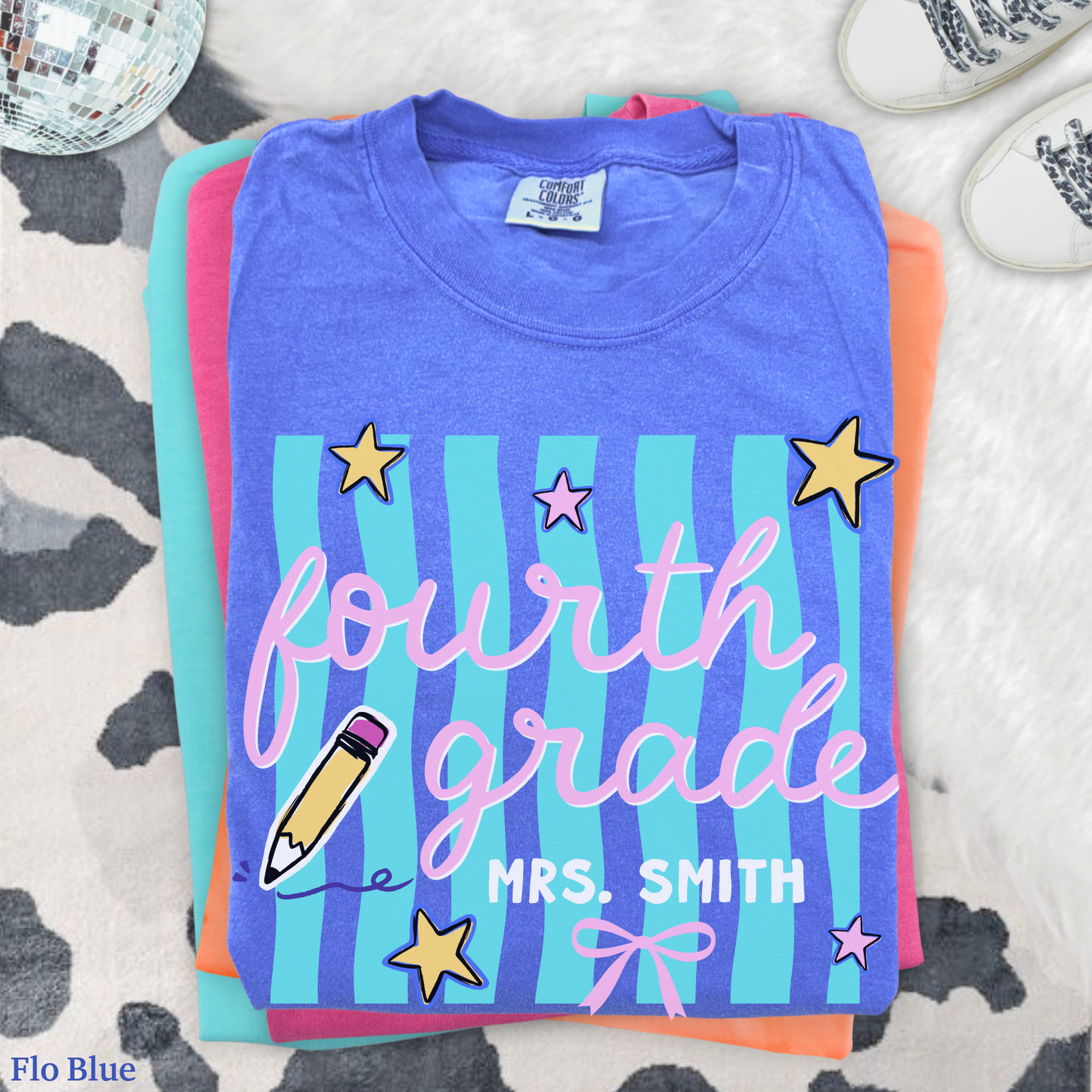 Wavy Stripes Custom Fourth Grade Teacher Shirt