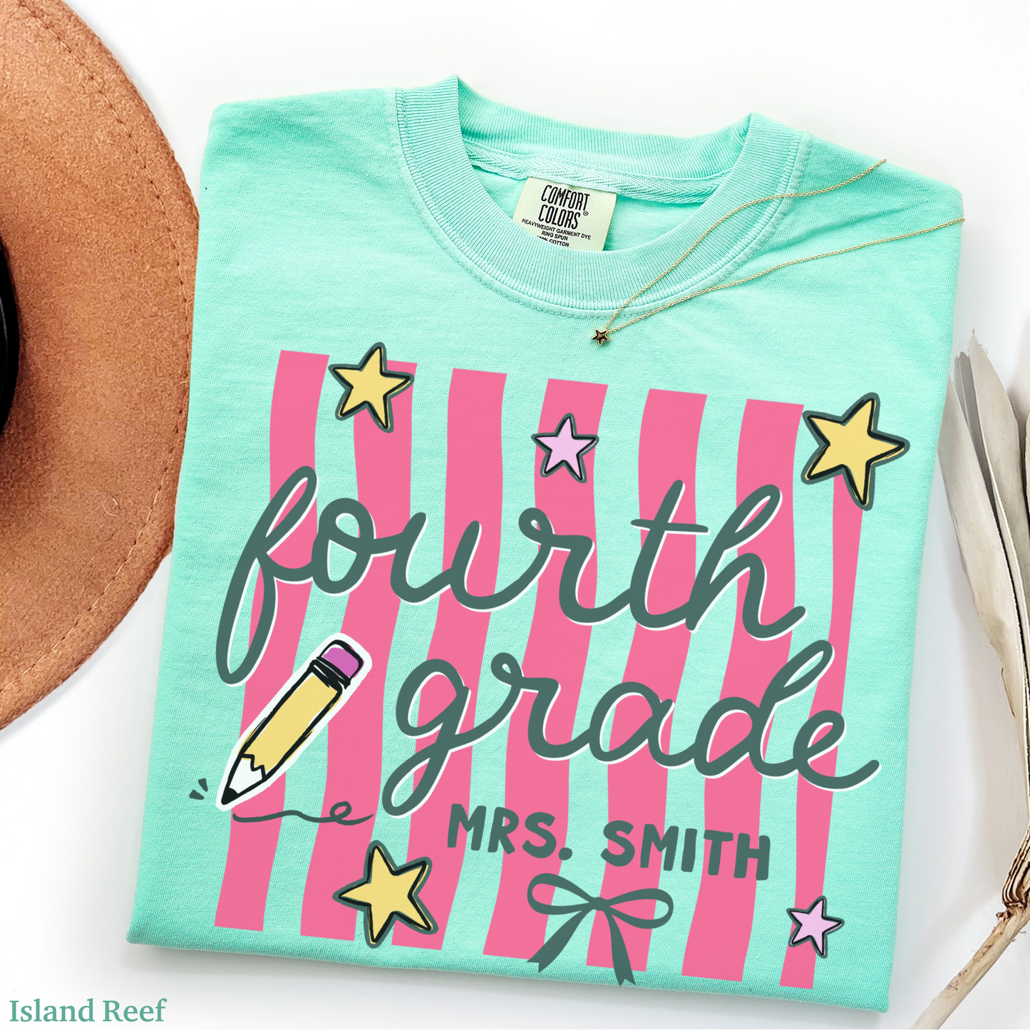 Wavy Stripes Custom Fourth Grade Teacher Shirt